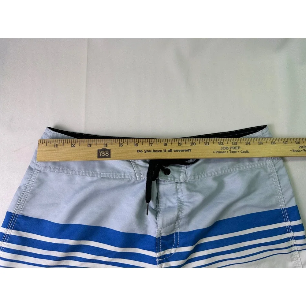 O'Neill Mens Sz 32 Board Shorts Blue White Striped Surf Swim Trunks Cargo Pocket